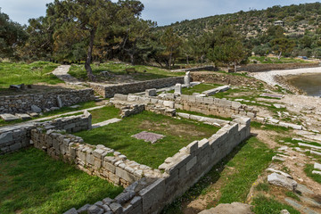 Fototapeta na wymiar Panoramic view to Ruins in Archaeological site of Aliki, Thassos island, East Macedonia and Thrace, Greece