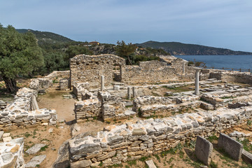 Fototapeta na wymiar Ruins of ancient village in Archaeological site of Aliki, Thassos island, East Macedonia and Thrace, Greece