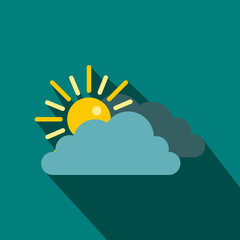 Sun and cloud icon in flat style