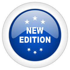 new edition icon, circle blue glossy internet button, web and mobile app illustration