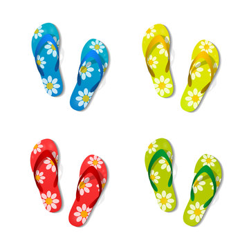 Pair of flip flops set color isolated white. Vector illustration.
