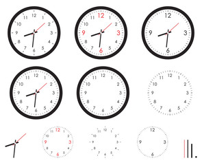 Clock images, set isolated on white background, vector illustration.