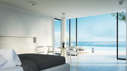 The Modern Bedroom - Sundeck on Sea view for vacation and summer / 3d rendering interior