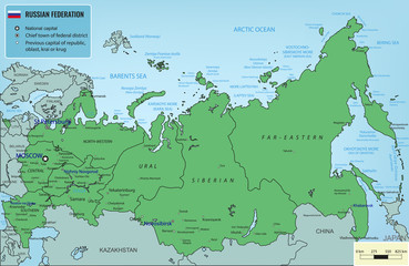 Russian Federation map with selectable territories. Vector