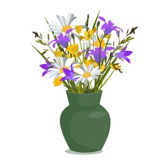 Flowers wild in vase, isolated vector