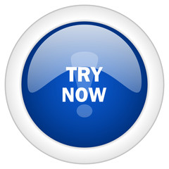 try now icon, circle blue glossy internet button, web and mobile app illustration
