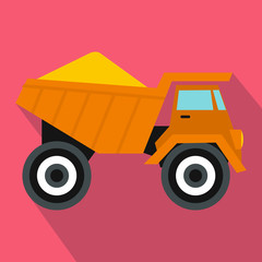 Dump truck with sand icon, flat style