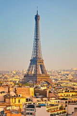 Naklejka premium View on Eiffel tower at sunset, Paris, France