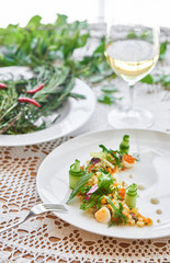 Russian salad served on a white plate