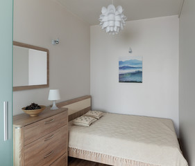 Beroom interior in small modern apartment in scandinavian style