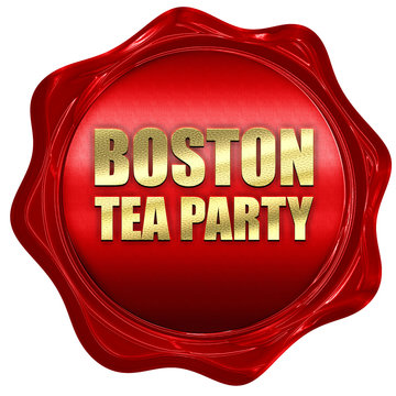 boston tea party, 3D rendering, a red wax seal