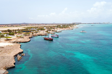 Aerial from the west coast from Aruba island in the Caribbean Se