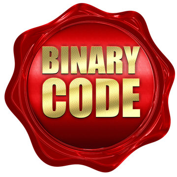 binary code, 3D rendering, a red wax seal