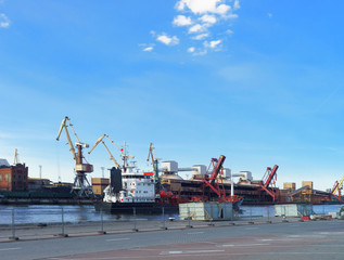 Dry cargo vessel and bunkers at Marina in Ventspils