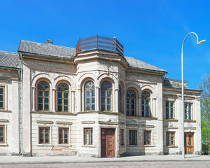 Facade of Old house in Ventspils of Latvia in spring