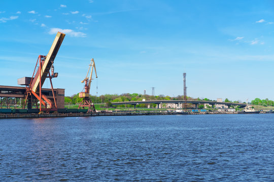 Ships and lifting cranes at the Marina in Ventspils