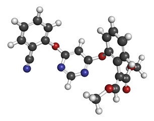 Azoxystrobin fungicide molecule. 3D rendering. 