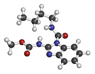 Benomyl fungicide molecule. 3D rendering. 