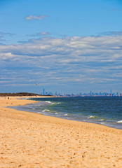 Fototapeta na wymiar Atlantic Ocean at Sandy Hook with view to NYC