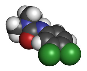 Diuron (DCMU) herbicide molecule. 3D rendering. 