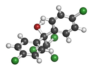 Dicofol organochlorine pesticide molecule. 3D rendering. 