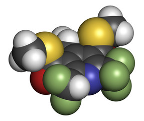 Dithiopyr preemergent herbicide molecule. 3D rendering. 