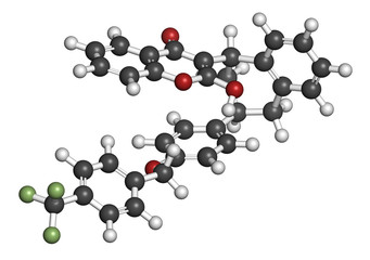 Flocoumafen rodenticide molecule (vitamin K antagonist). 3D rendering. 