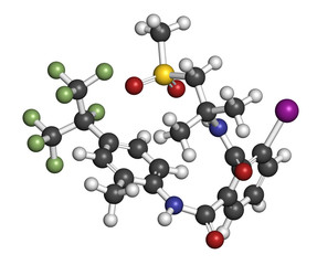 flubendiamide insecticide molecule (ryanoid class). 3D rendering.