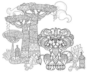 Hand drawn doodle outline tropical tree