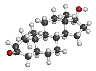 Mesterolone androgen molecule. 3D rendering. 