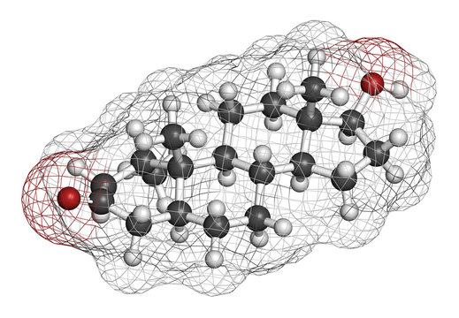 Mesterolone androgen molecule. 3D rendering. 