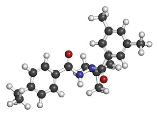 Tebufenozide insecticide molecule. 3D rendering. 