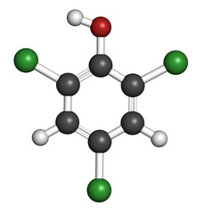 Trichlorophenol (TCP, 2,4,6-trichlorophenol) molecule. 