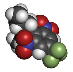 Trifluralin herbicide molecule. 3D rendering. 
