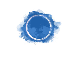 Aquarell Farbfleck in blau mit weißem Kreis in der Mitte, hochauflösende Illustration für kreative Designhintergründe