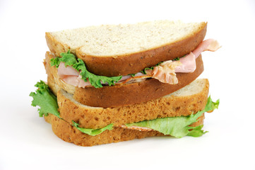 fresh ham sandwich with vegetable and cheese on white background