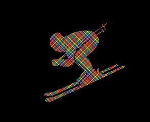 Obraz na płótnie Canvas Skier designed using colorful pixels graphic vector.