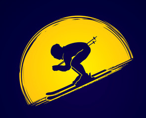 Skier designed on moonlight background graphic vector.