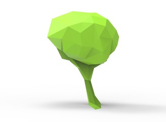 3d illustration of tree. simple to use. low poly style. on white background isolated with shadow. icon for game or web. green colors. eco nature