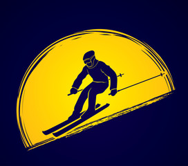 Skier action designed on moonlight background graphic vector.