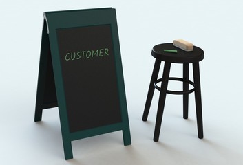 CUSTOMER, message on blackboard, 3D rendering