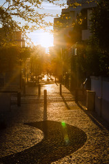 A street in the resort town of Portimao in the sunset. Region Algarve. Portugal