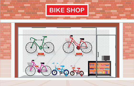 Bicycle Stores Exterior Or Bike Shops Interior.