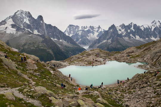 A mountain lake in european Alps in summertime