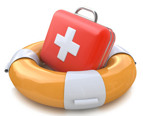 First aid kit and life belt