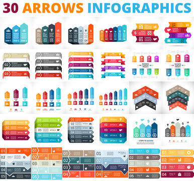 Vector arrows infographic, diagram, graph, presentation, chart. Business concept with 3, 4, 5, 6, 8 options, parts, steps, processes. Info graphic growth data lines template.