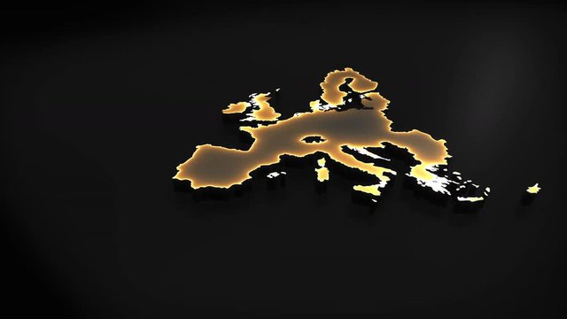Seamless looping 3D animation of the map of the European Union including 2 versions and alpha matte