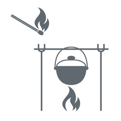 Barbecue and matches icon on white background