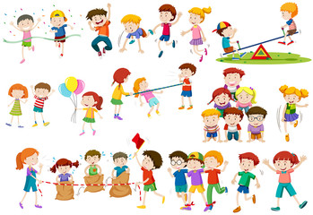 Children playing different games and activities