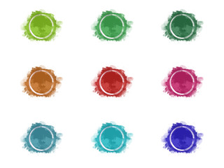 Aquarell Farbflecken in verschiedenen Farben mit weißem Kreis in der Mitte, hochauflösende Illustration für kreative Designhintergründe